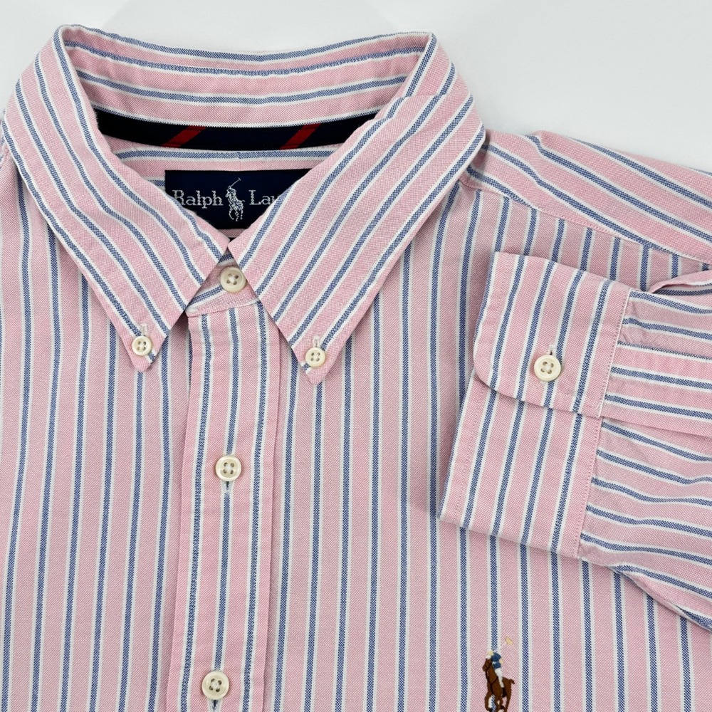 Ralph Lauren Classic Fit Shirt‎ Mens XL Pink Blue Stripe Button Down Cotton